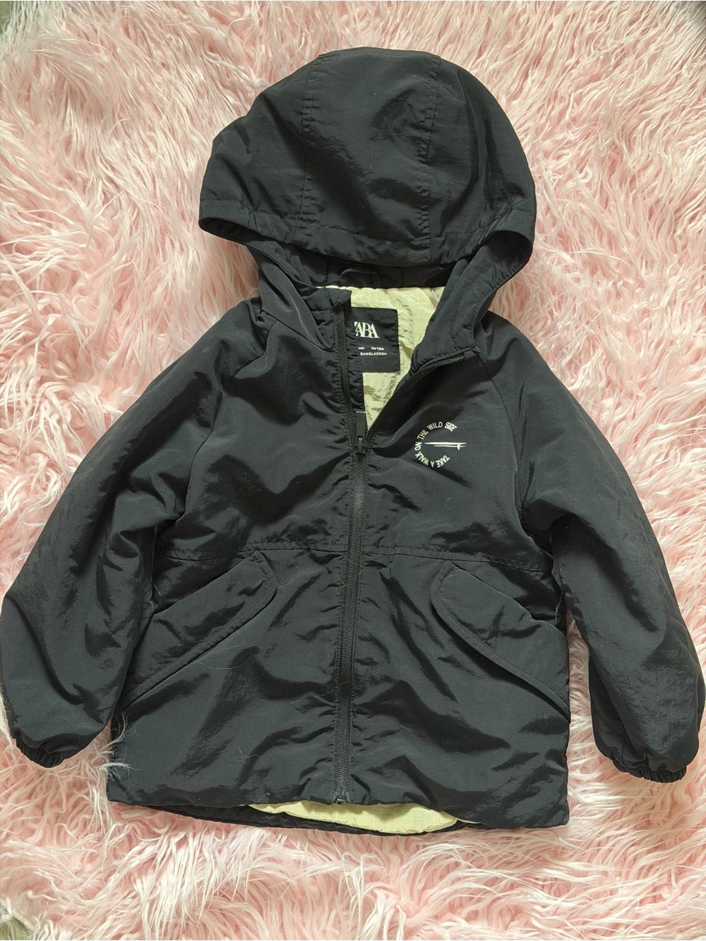 Zara Black Hooded Kids Raincoat with Soft Lining
